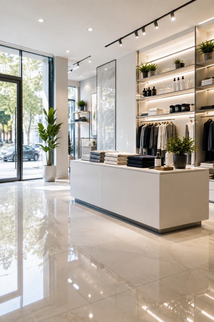 Spotless commercial retail space cleaned by Clean Time